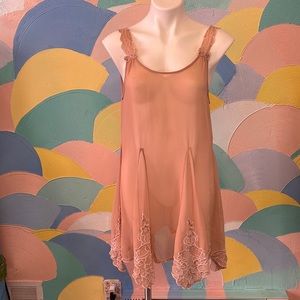 Free People Holiday Cover Slip Dress Blush Pink With Glass Beading